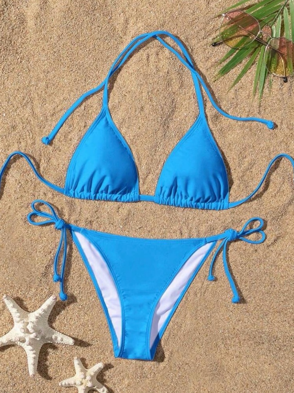 Bright Blue Triangle String Bikini Top & Bottom Set